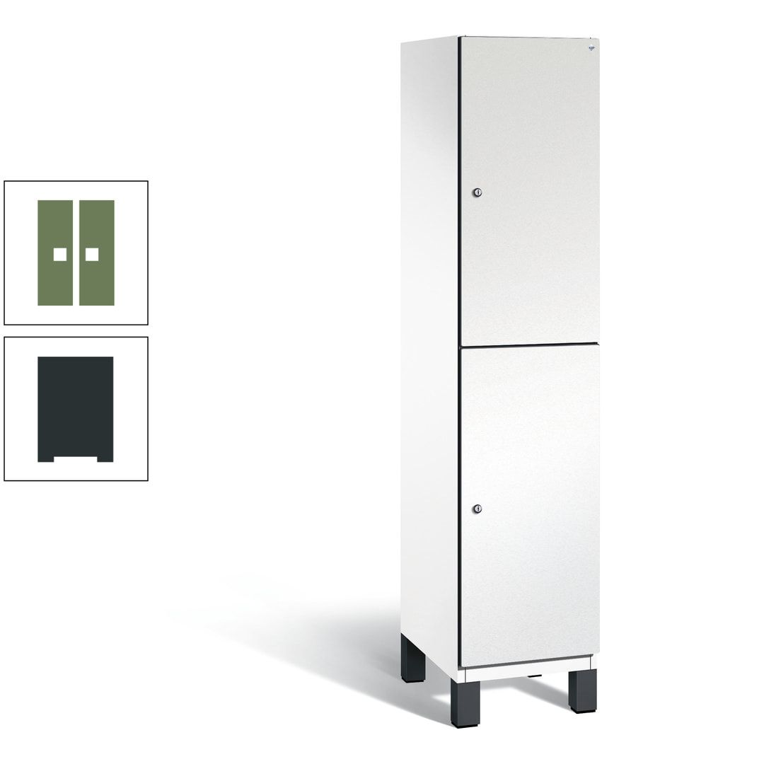 Fächerschrank, Stahlschrank, doppelstöckig, 2 Fächer, Füße, Korpus anthrazitgrau, Tür anthrazitgrau, 1.980 x 400 x 525 mm (HxBxT)