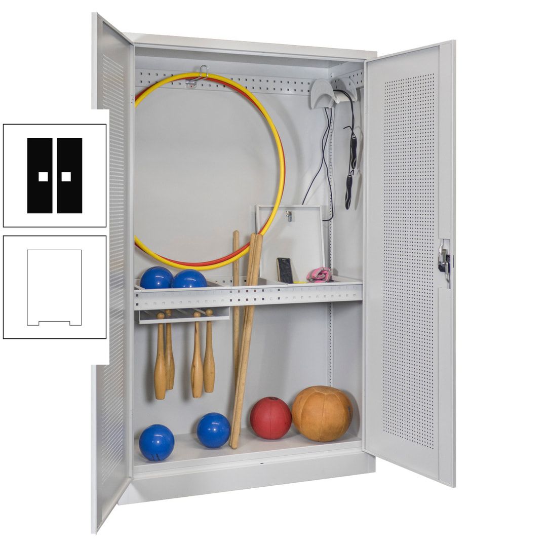 Sportschrank - Lochfeldtüren - Variante 1 - 1.950x1.200x500 mm (HxBxT) - anthrazitgrau