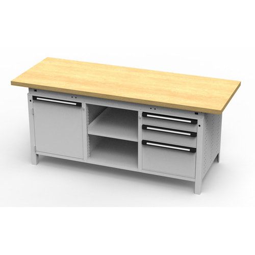OTTOKIND Werkbank - bündige Arbeitsplatte - 850 x 1.695 x 750 mm (HxBxT) - 3 Schubladen - 1 Schrank - 2 Ablageböden - lichtgrau / anthrazitgrau
