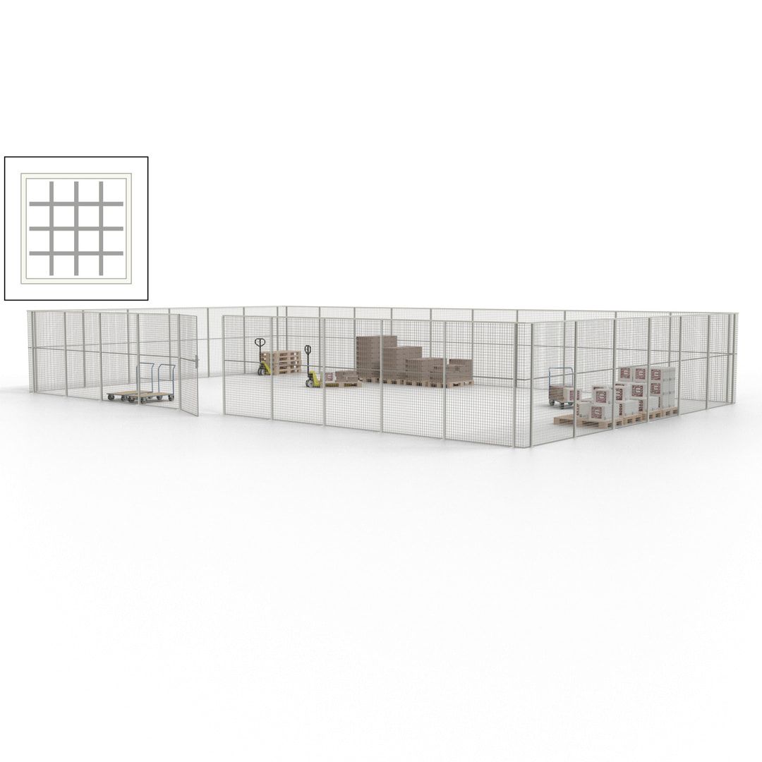 Maschinen Schutzgitter - Hallentrennwand - Sicherheitszaun - Tür - 48 m - 2.200 x 15.400 x 9.400 mm (HxBxT) - enzianblau