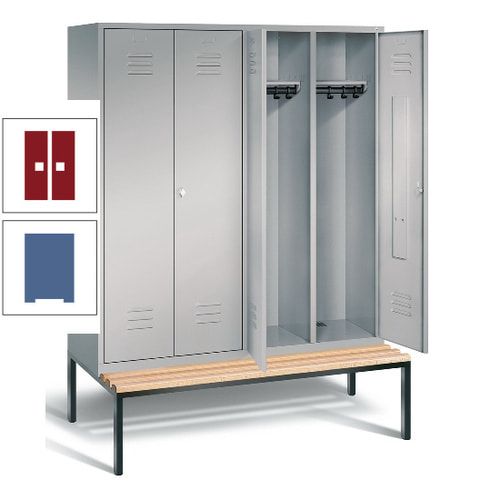 Doppel-Spindschrank, Buche Sitzbank untergebaut, 4 Abteile a 400 mm, Korpus lichtgrau, Tür anthrazitgrau, 2.090 x 1.590 x 815 mm (HxBxT)