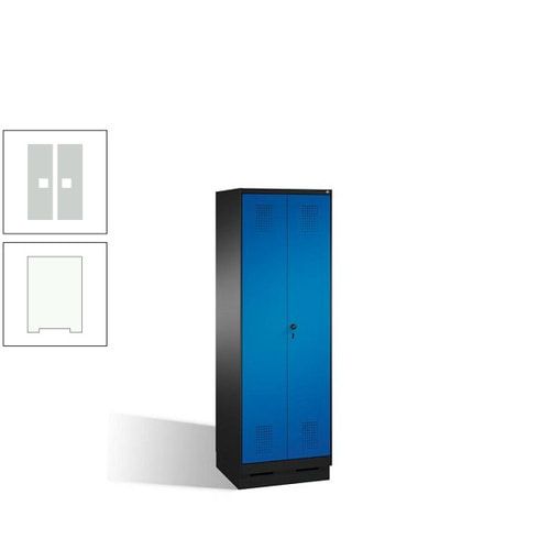 Doppel-Spind, Doppeltüren, Garderobenschrank mit Sockel, 2 Abteile a 300 mm, Korpus anthrazitgrau, Tür anthrazitgrau, 1.800 x 600 x 500 mm (HxBxT)