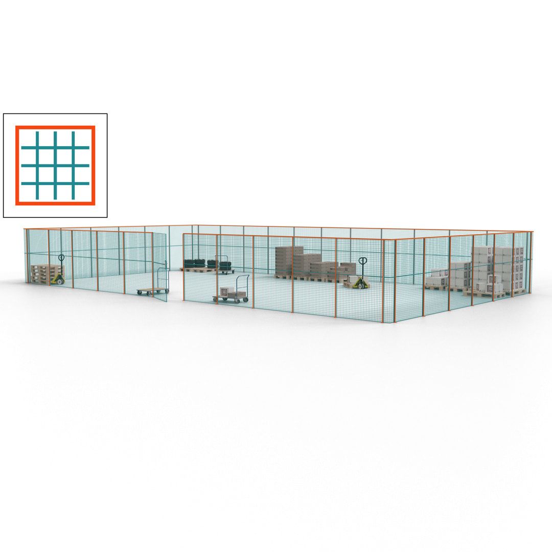 Maschinen Schutzgitter - Hallentrennwand - Sicherheitszaun - Tür - 51 m - 2.200 x 16.900 x 9.400 mm (HxBxT) - enzianblau