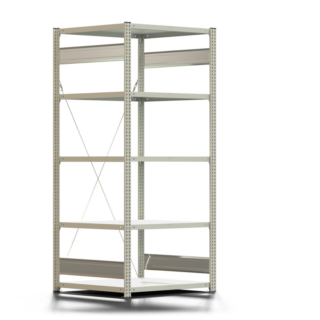 Fachbodenregal mit Tiefenriegel - 150 kg - 2.000 x 875 x 800 mm (HxBxT) - Anbauregal - lichtgrau - 5 Böden - BERT