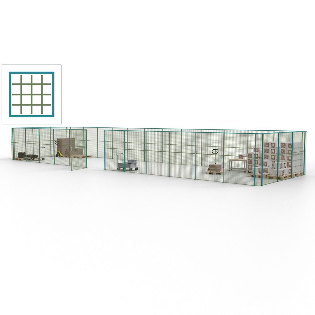 Maschinen Schutzgitter - Hallentrennwand - Sicherheitszaun - Tür - 45 m - 2.200 x 18.400 x 4.900 mm (HxBxT) - enzianblau