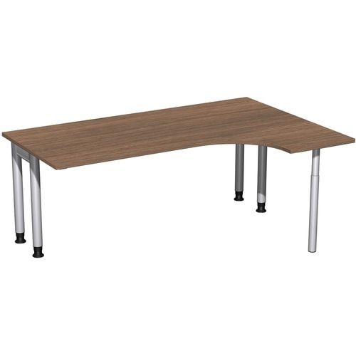 Eckschreibtisch, Ecke rechts, Füße einseitig verkürzt, 4-Fuß Pro, höhenverstellbar, 680-800 x 1.600 x 1.200 mm (HxBxT), Dekor Ahorn