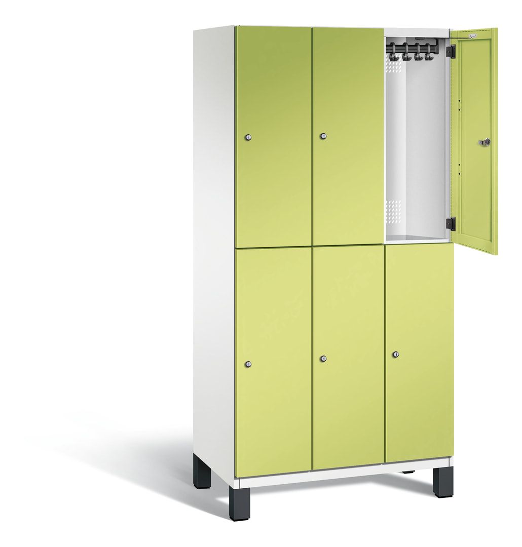 Fächerschrank, Stahlschrank, doppelstöckig, 6 Fächer, Füße, Korpus anthrazitgrau, Tür anthrazitgrau, 1.980 x 900 x 525 mm (HxBxT)