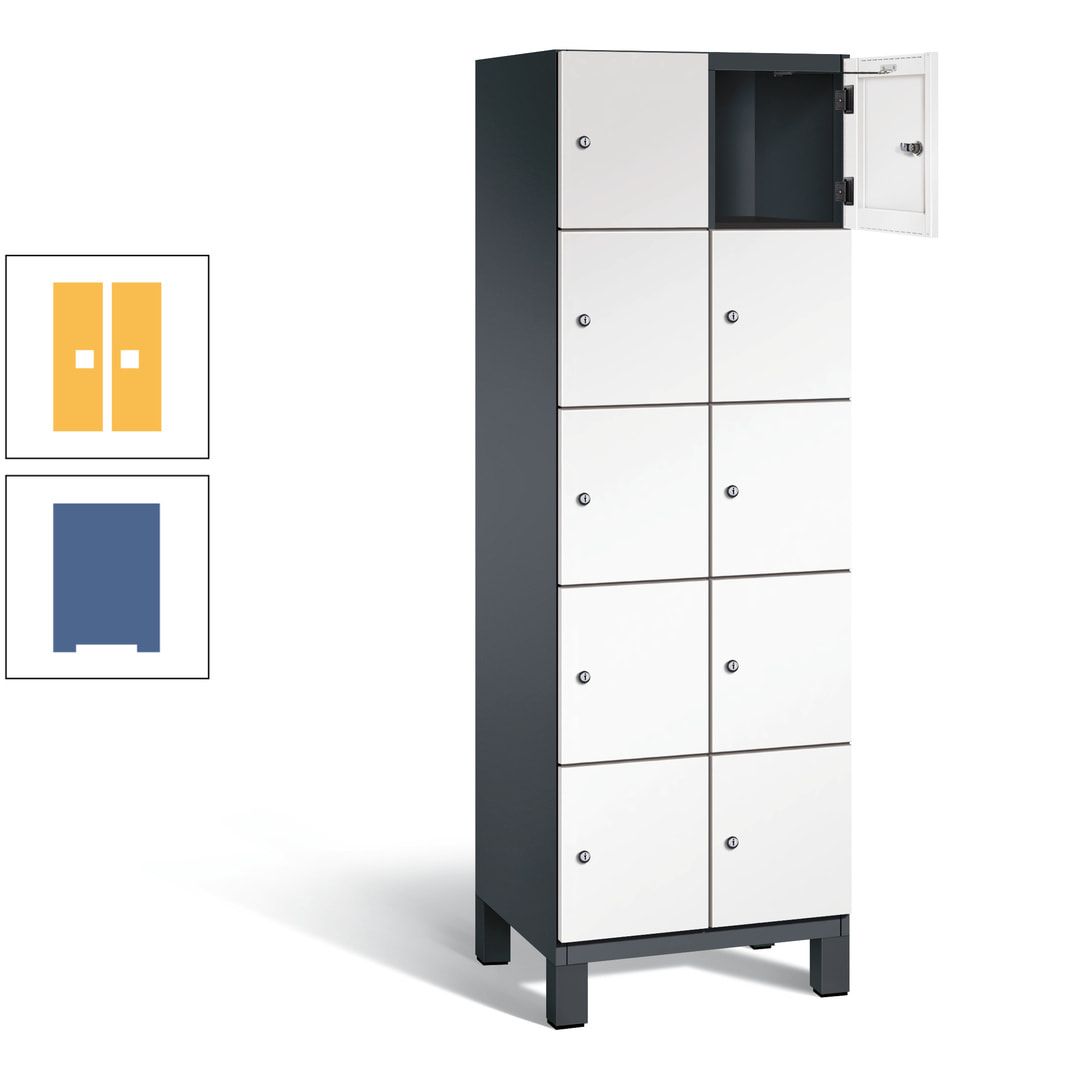 Fächerschrank, Stahlschrank, 10 Fächer, Türöffnungsbegrenzer, Füße, 1.980 x 600 x 525 mm (HxBxT), Korpus anthrazitgrau, Front anthrazitgrau