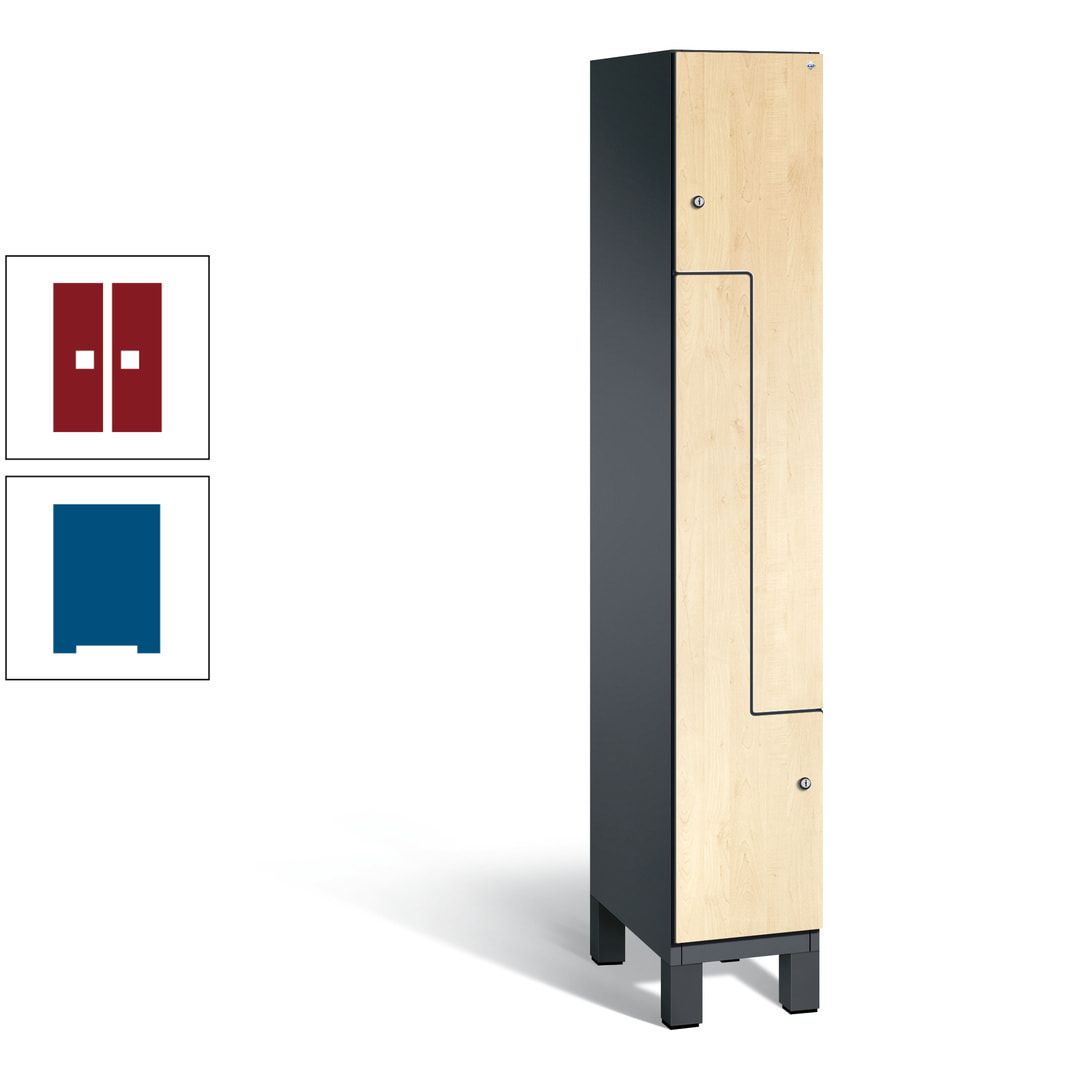 Z-Garderobenspind mit Füßen, 2 Personen, 1.980 x 300 x 525 mm (HxBxT), Korpus anthrazitgrau, Tür anthrazitgrau