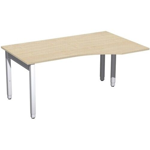Eckschreibtisch, Ecke rechts, Füße einseitig verkürzt, 4-Fuß Quadrat Pro, höhenverstellbar, 680-800 x 1.600 x 1.000 mm (HxBxT), Dekor Ahorn