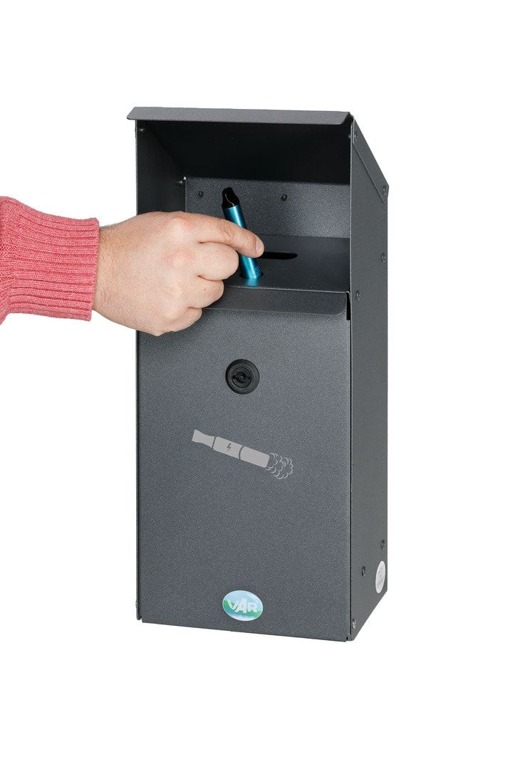E-Zigarettensammler, abschließbar, Schutzdach, 2 Öffnungen, Frontklappe, pulverbeschichtet, Farbe Eisenglimmer, 423 x 180 x 130 mm (HxBxT)