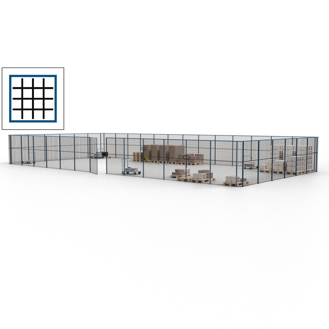 Maschinen Schutzgitter - Hallentrennwand - Sicherheitszaun - Tür - 57 m - 2.200 x 19.900 x 9.400 mm (HxBxT) - enzianblau