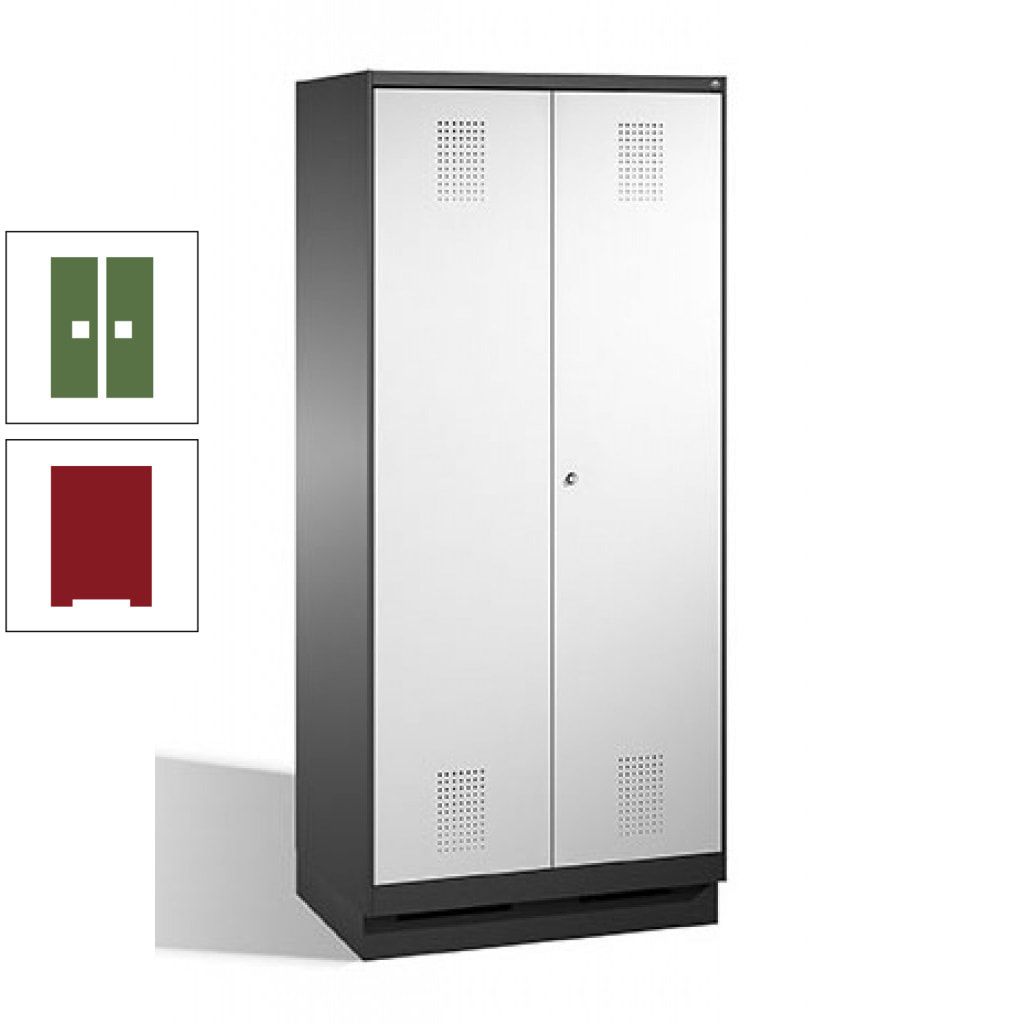 Doppel-Spind, Doppeltüren, Garderobenschrank mit Sockel, 2 Abteile a 400 mm, Korpus anthrazitgrau, Tür anthrazitgrau, 1.800 x 800 x 500 mm (HxBxT)