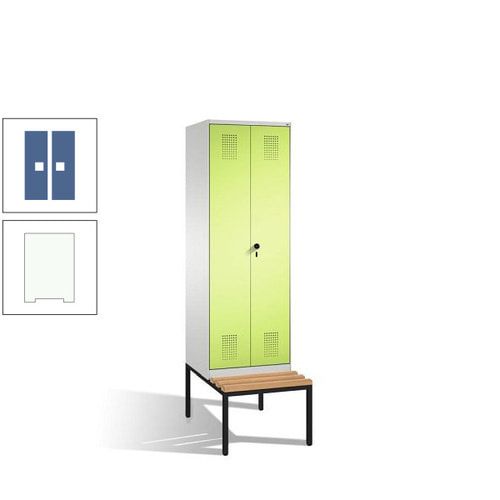 Doppel-Spind, Garderobenschrank, Buche Sitzbank untergebaut, 2 Abteile a 300 mm, Korpus anthrazitgrau, Tür anthrazitgrau, 2.090 x 600 x 815 mm (HxBxT)