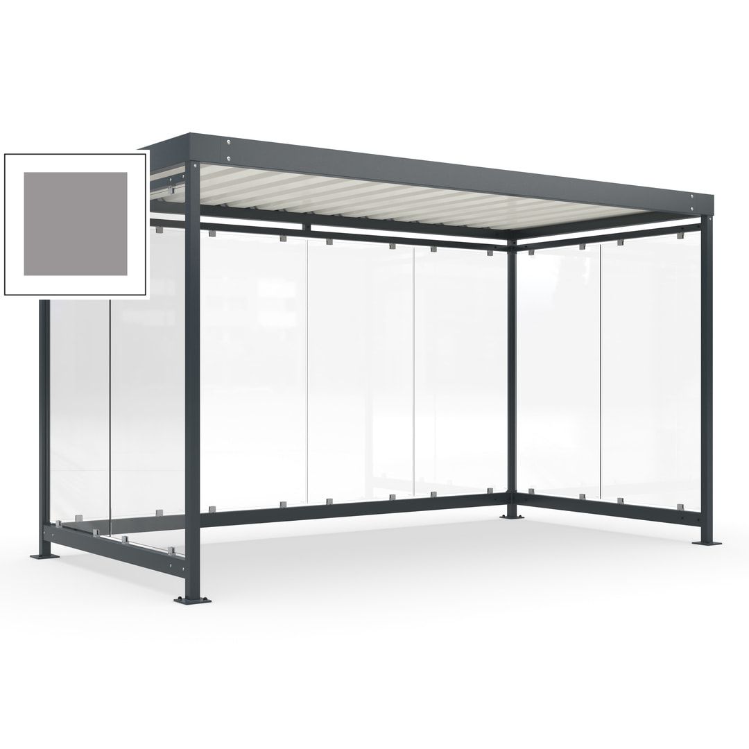 Fahrradunterstand, Fahrgastunterstand, Bushaltestelle, Bausatz, 12-13 Personen, 2.510 x 4.195 x 2.165 mm (HxBxT), 8 Wände, Achatgrau