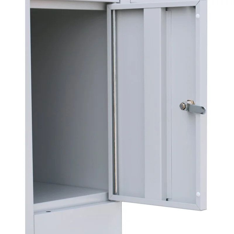 Garderobenschrank, Schließfach-Garderobe, 3 Abteile, 15 Fächer, 1.800 x 1.915 x 500 mm (HxBxT), Abteil 300 mm, Korpus lichtgrau, Front enzianblau