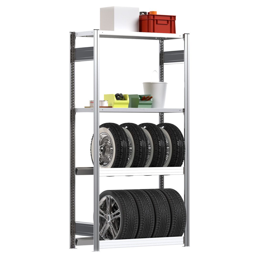 Garagenregal - Räderregal - 250 kg - 2.000 x 1.005 x 400 mm (HxBxT) - Anbauregal - 4 Fachebenen - Steckregal BERT
