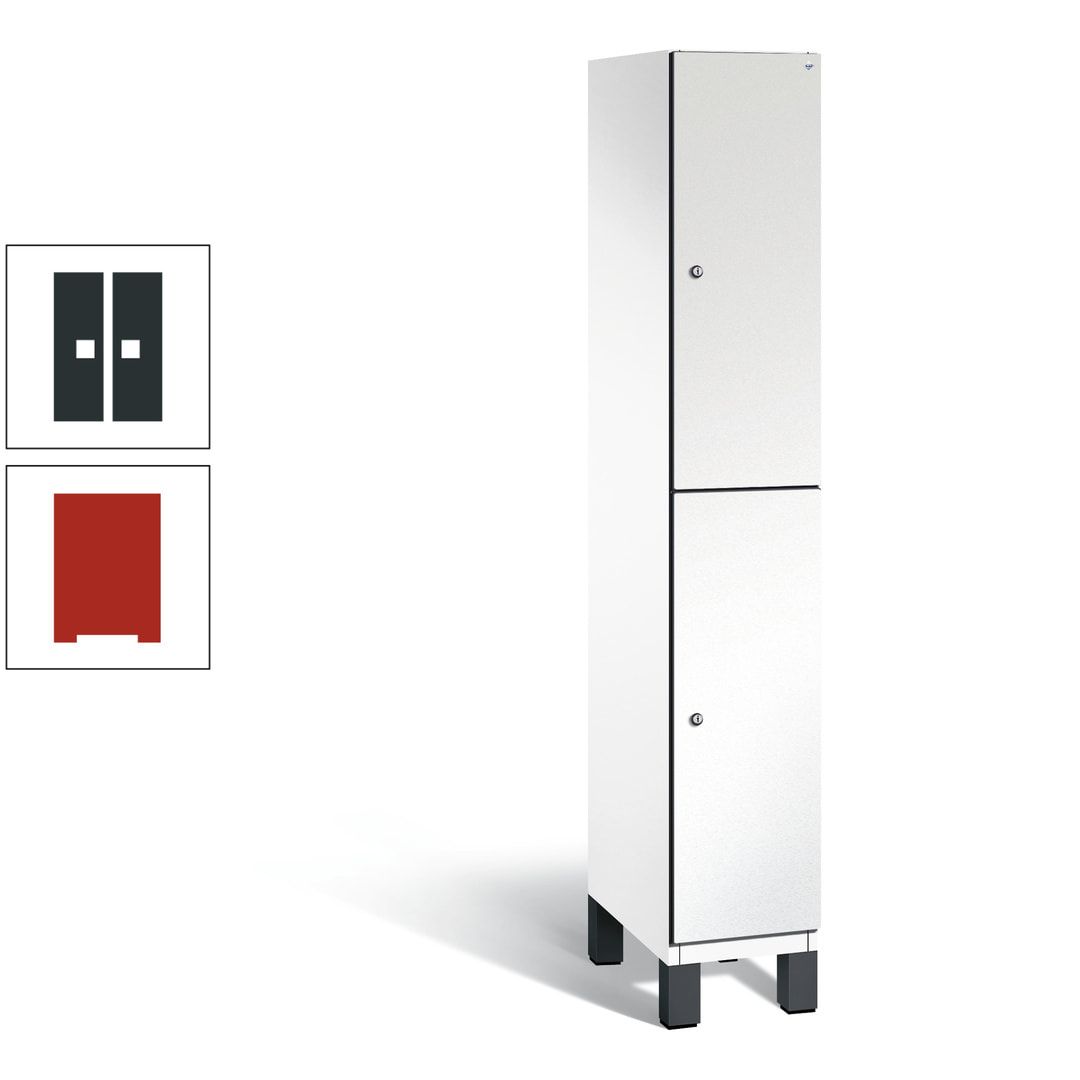 Fächerschrank, Stahlschrank, doppelstöckig, 2 Fächer, Füße, Korpus anthrazitgrau, Tür anthrazitgrau, 1.980 x 300 x 525 mm (HxBxT)