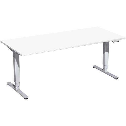 Schreibtisch, Elektro Pro+, elektronisch höhenverstellbar, 625-1.285 x 1.200 x 800 mm (HxBxT), Gestell silber, Dekor Buche