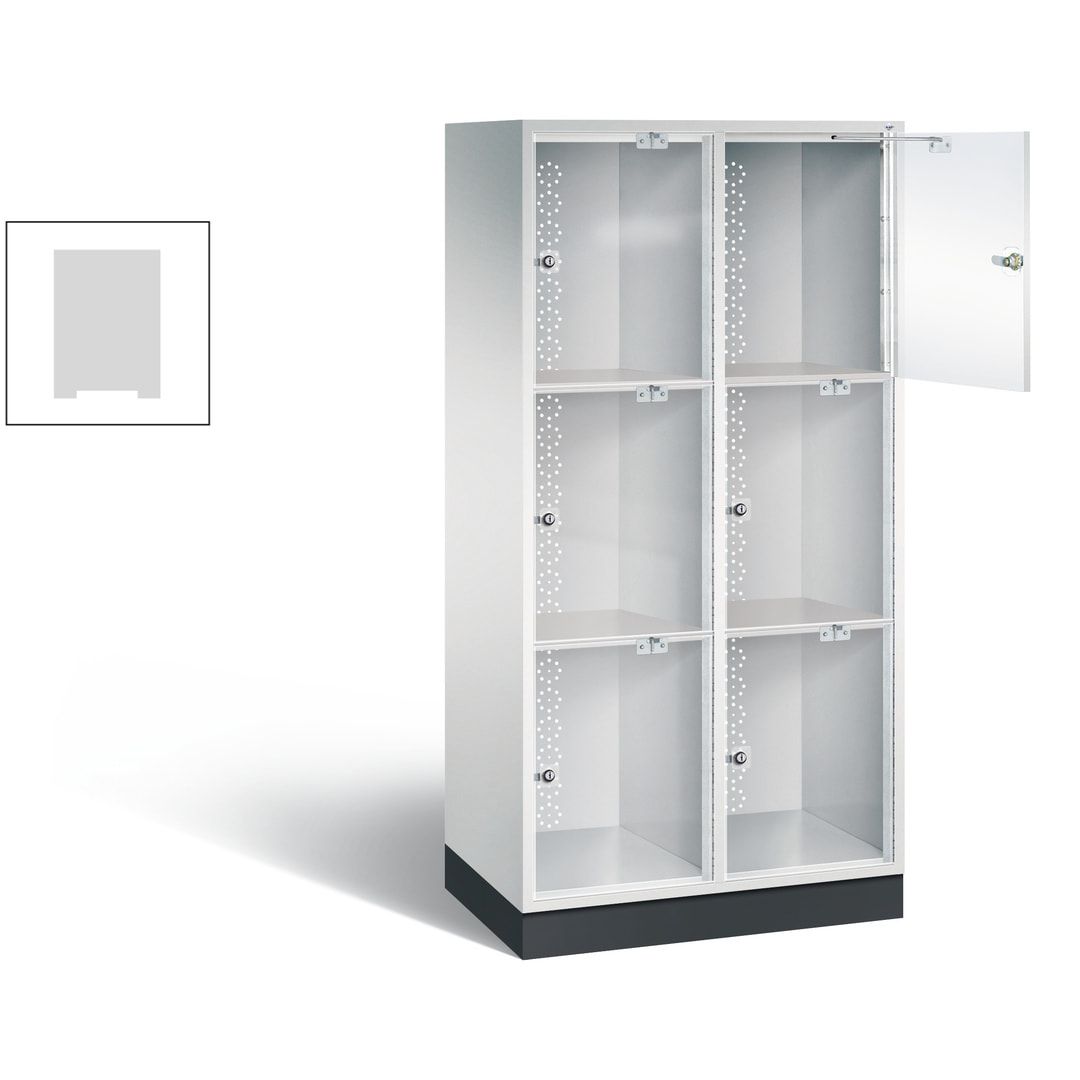 Schließfachschrank, Fächerschrank mit Türen aus Acrylglas, 2 Abteile, 6 Fächer, Zylinderschloss, 1.750 x 820 x 500 mm (HxBxT), Korpus anthrazitgrau