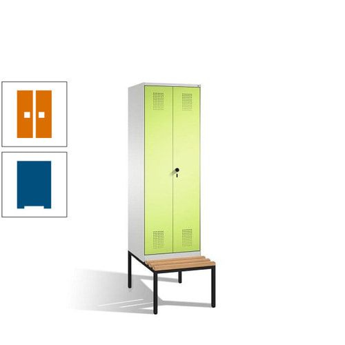 Doppel-Spind, Garderobenschrank, Buche Sitzbank untergebaut, 2 Abteile a 300 mm, Korpus anthrazitgrau, Tür anthrazitgrau, 2.090 x 600 x 815 mm (HxBxT)