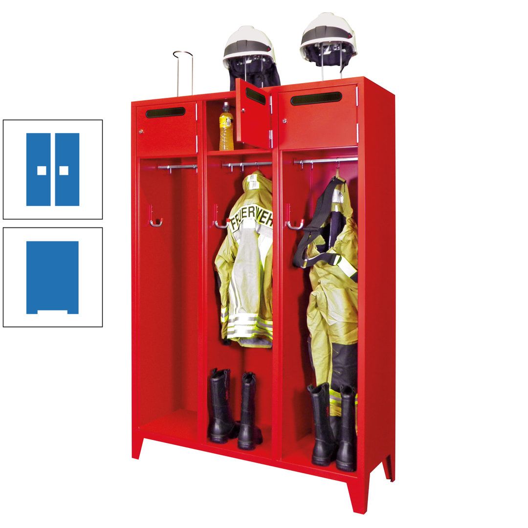 Feuerwehrschrank - 3 Abteile - Ablagefach mit Tür, Einwurfschlitz - 2.100 x 1.230 x 500 mm (HxBxT) - anthrazitgrau