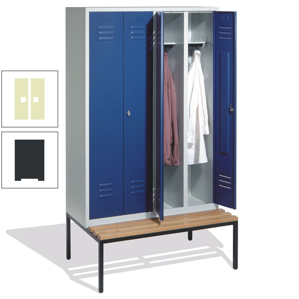 Doppel-Spindschrank, Buche Sitzbank untergebaut, 4 Abteile a 300 mm, Korpus lichtgrau, Tür anthrazitgrau, 2.090 x 1.190 x 815 mm (HxBxT)