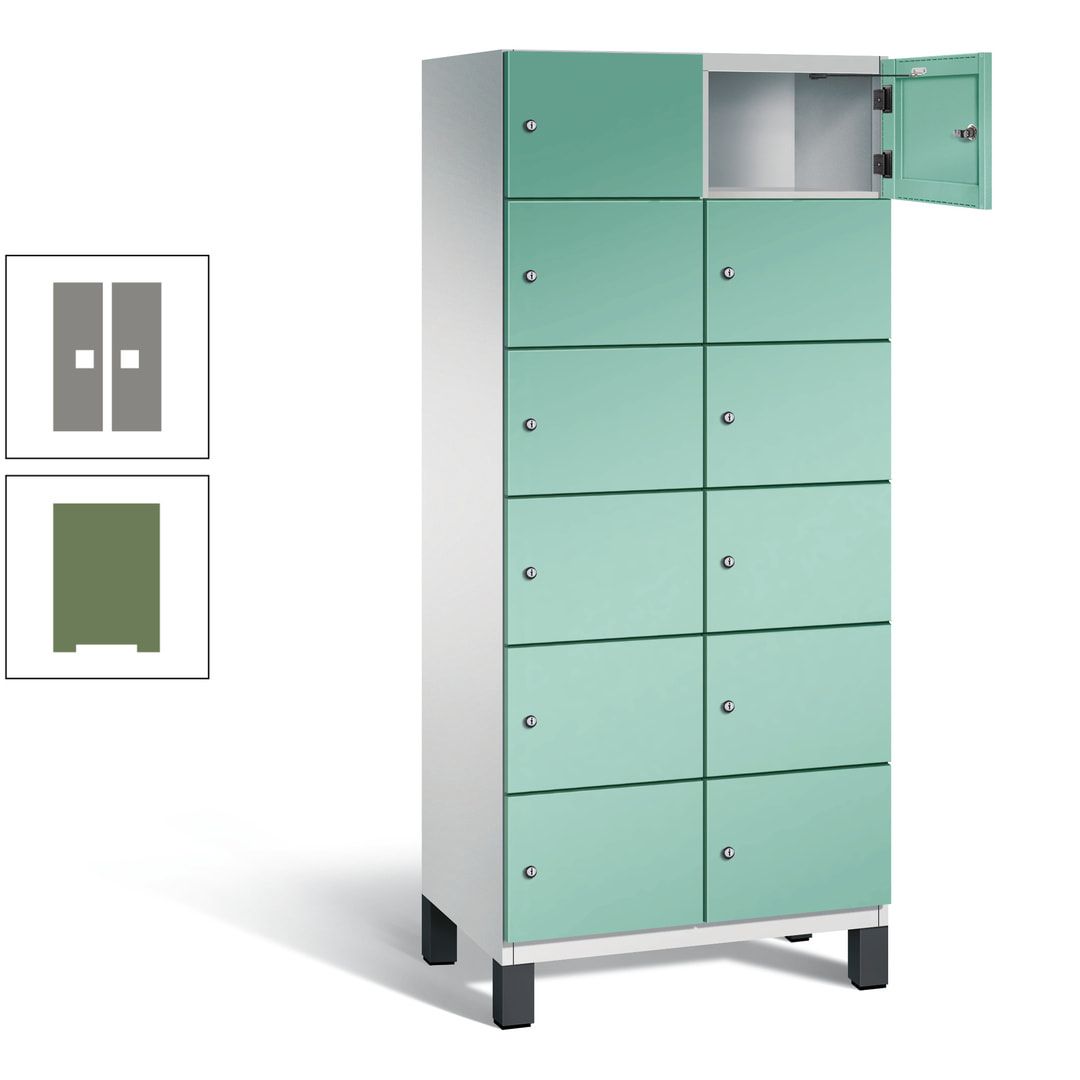 Fächerschrank, Stahlschrank, 12 Fächer, Türöffnungsbegrenzer, Füße, 1.980 x 800 x 525 mm (HxBxT), Korpus anthrazitgrau, Front anthrazitgrau