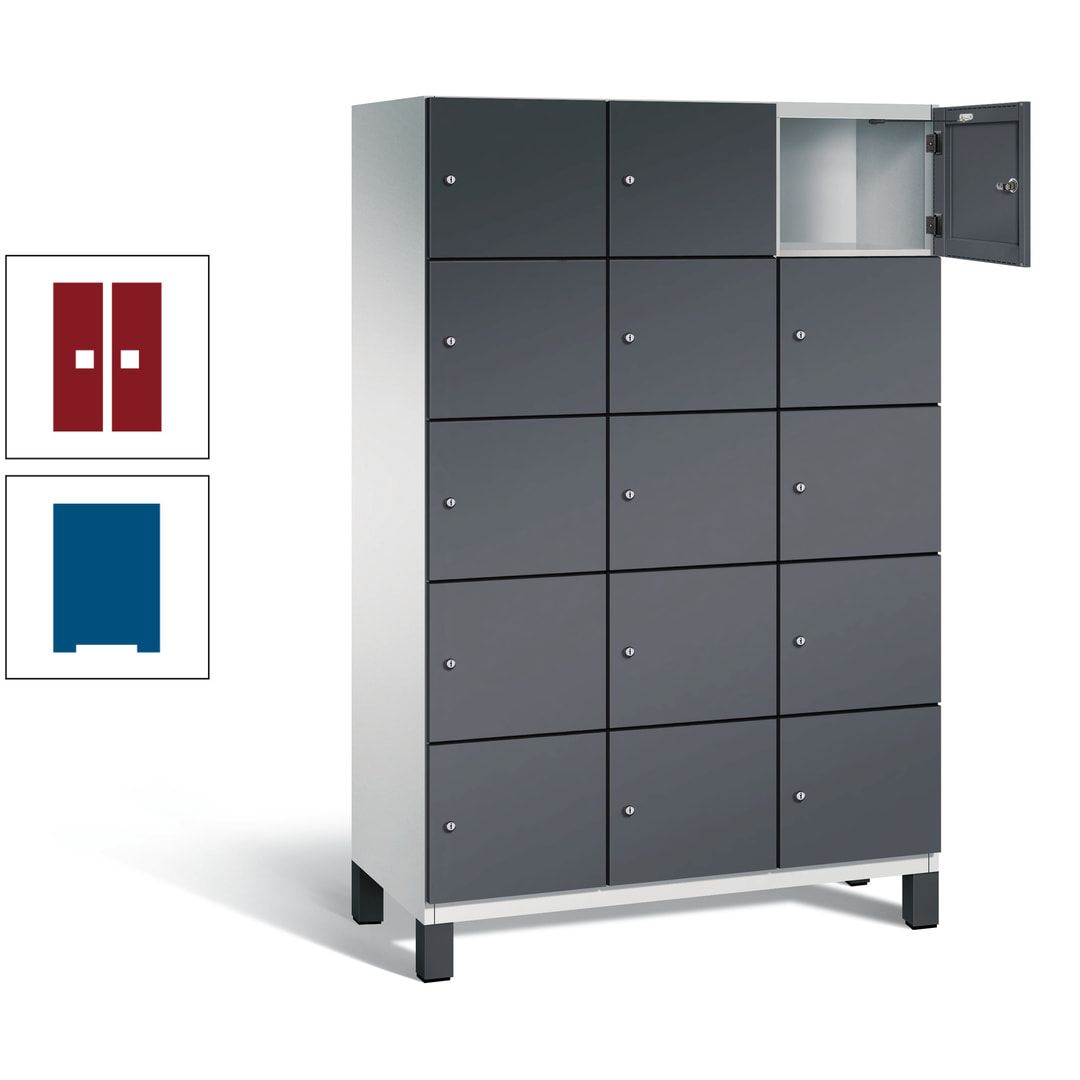Fächerschrank, Stahlschrank, 15 Fächer, Türöffnungsbegrenzer, Füße, 1.980 x 1.200 x 525 mm (HxBxT), Korpus anthrazitgrau, Front anthrazitgrau