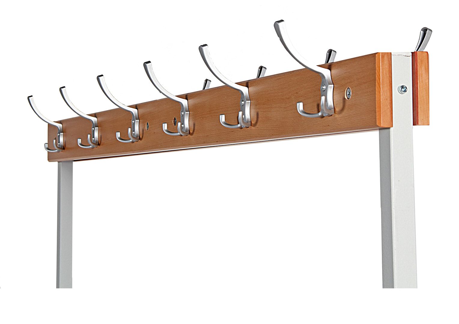 Garderobenbank mit 12 Haken - doppelseitig - Holzleisten - 1.800 x 1.500 x 800 mm (HxBxT) - lichtgrau