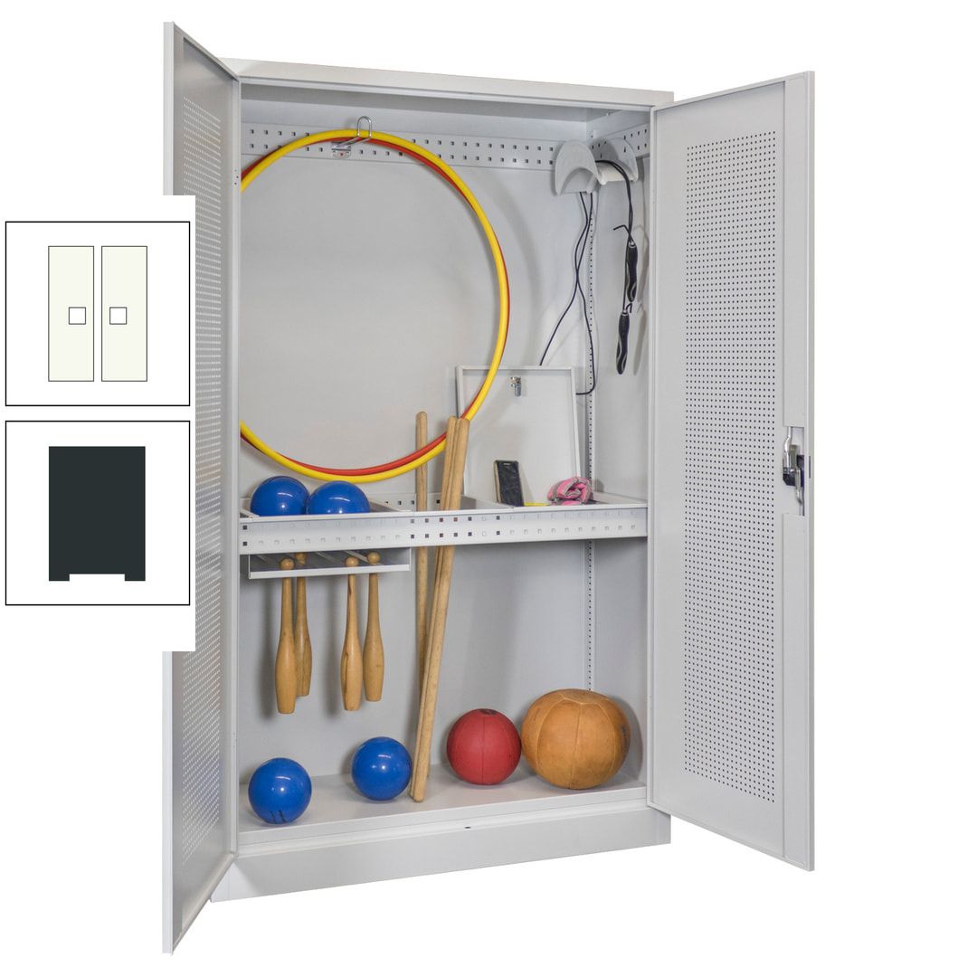 Sportschrank - Lochfeldtüren - Variante 1 - 1.950x1.200x500 mm (HxBxT) - anthrazitgrau