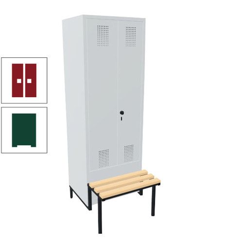 Doppel-Spind, Garderobenschrank, Buche Sitzbank integriert, 2 Abteile a 400 mm, Korpus anthrazitgrau, Tür anthrazitgrau, 1.850 x 800 x 815 mm (HxBxT)