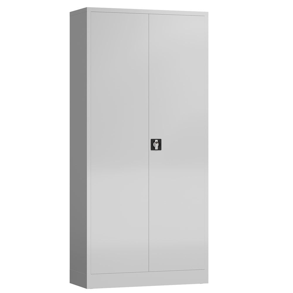Aktenschrank, Büroschrank, abschließbar, Flügeltüren, 4 Fachböden, 1.945 x 920 x 500 mm (HxBxT), Stahl, Korpus und Türen lichtgrau