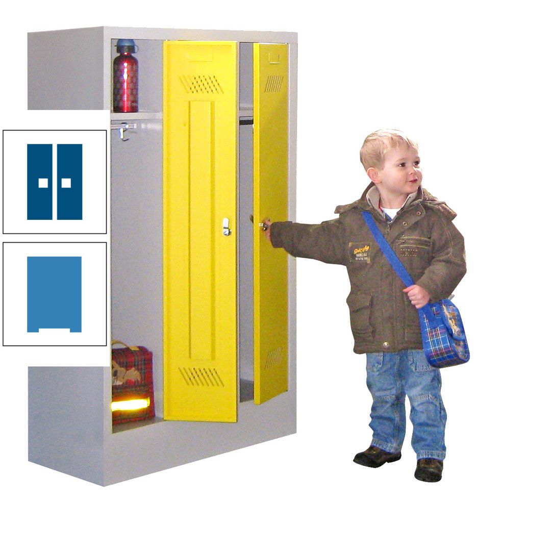 Spindschrank f. Kindergärten - mit Sockel - Höhe 1.300 mm - 2 Abteile a 250 mm - Drehriegel - anthrazitgrau