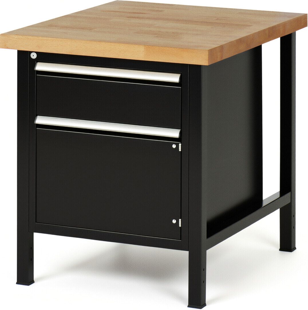 Werkbank, 1 Schrank - 1 Schublade - Teilauszug - 180:1 - Höhe 840-1.040 mm - 750 x 900 mm - 1.250 kg - Buche - Anthrazitgrau