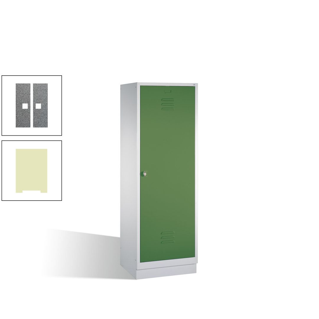 Doppel-Spind mit Großtür, Garderobenschrank mit Sockel, 2 Abteile a 300 mm, Korpus anthrazitgrau, Tür anthrazitgrau, 1.800 x 610 x 500 mm (HxBxT)