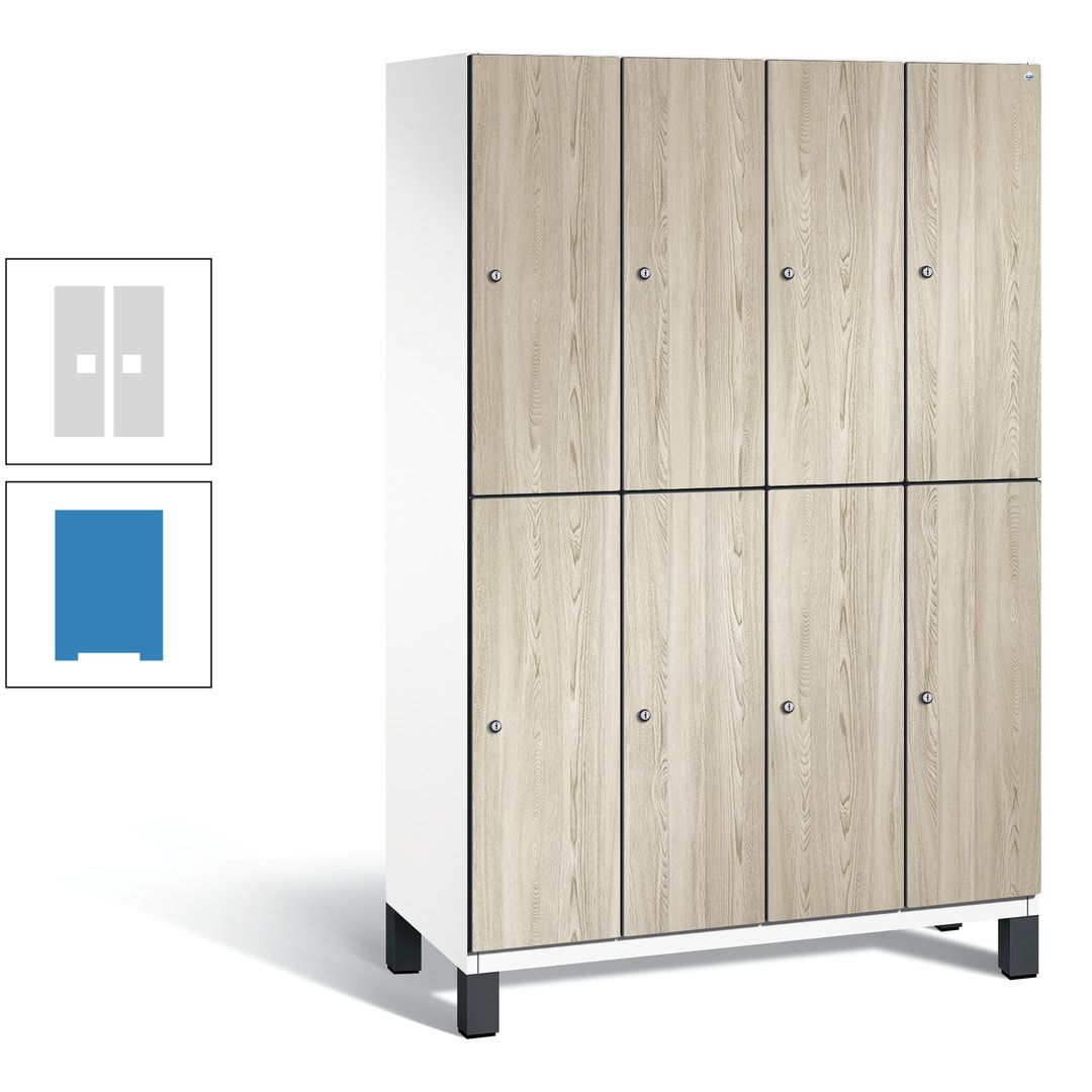 Fächerschrank, Garderobenschrank, mit Füßen, 4 Abteile, 1.980 x 1.200 x 525 mm (HxBxT), Korpus anthrazitgrau, Tür Donau-Ahorn