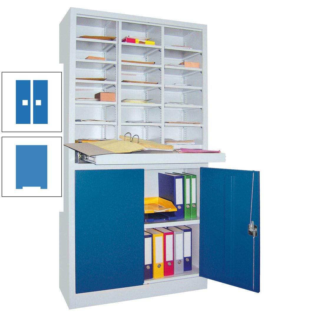 Aktenschrank - Büroschrank mit Sortierstation - 18 Fächer Ordnungsregal - Ausziehboden - 1.950 x 1.000 x 400 mm (HxBxT) - anthrazitgrau