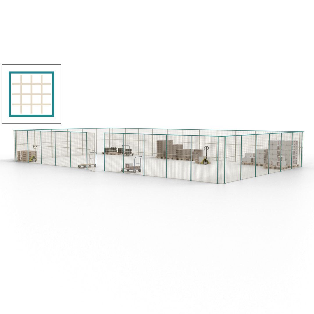 Maschinen Schutzgitter - Hallentrennwand - Sicherheitszaun - Tür - 51 m - 2.200 x 16.900 x 9.400 mm (HxBxT) - enzianblau