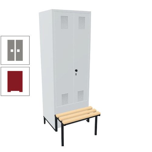 Doppel-Spind, Garderobenschrank, Buche Sitzbank integriert, 2 Abteile a 400 mm, Korpus anthrazitgrau, Tür anthrazitgrau, 1.850 x 800 x 815 mm (HxBxT)