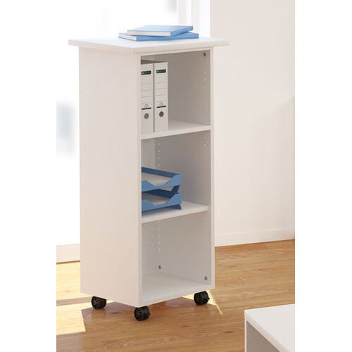 Caddy, mobiles Rednerpult, Stehpult, 3 Fächer, 2 Fachböden, 4 Rollen, 2 davon feststellbar, 1.170 x 500 x 450 mm (HxBxT), Farbe Nussbaum
