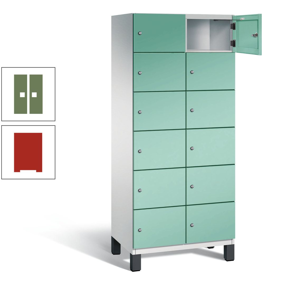 Fächerschrank, Stahlschrank, 12 Fächer, Türöffnungsbegrenzer, Füße, 1.980 x 800 x 525 mm (HxBxT), Korpus anthrazitgrau, Front anthrazitgrau