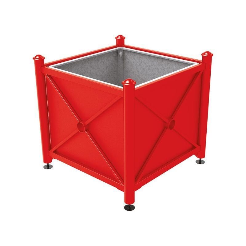 Pflanzbehälter, fvz.Stahl, innen feuerverzinkt, Verladungsgriffe, verstellbare Füße, Kopf Agora, 900 x 1.000 x 1.000 mm (HxBxT), enzianblau