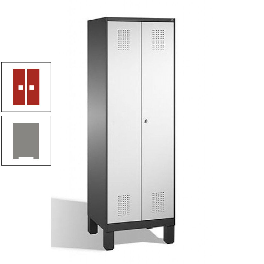 Doppel-Spind, Doppeltüren, Garderobenschrank mit Füßen, 2 Abteile a 300 mm, Korpus anthrazitgrau, Tür anthrazitgrau, 1.850 x 600 x 500 mm (HxBxT)