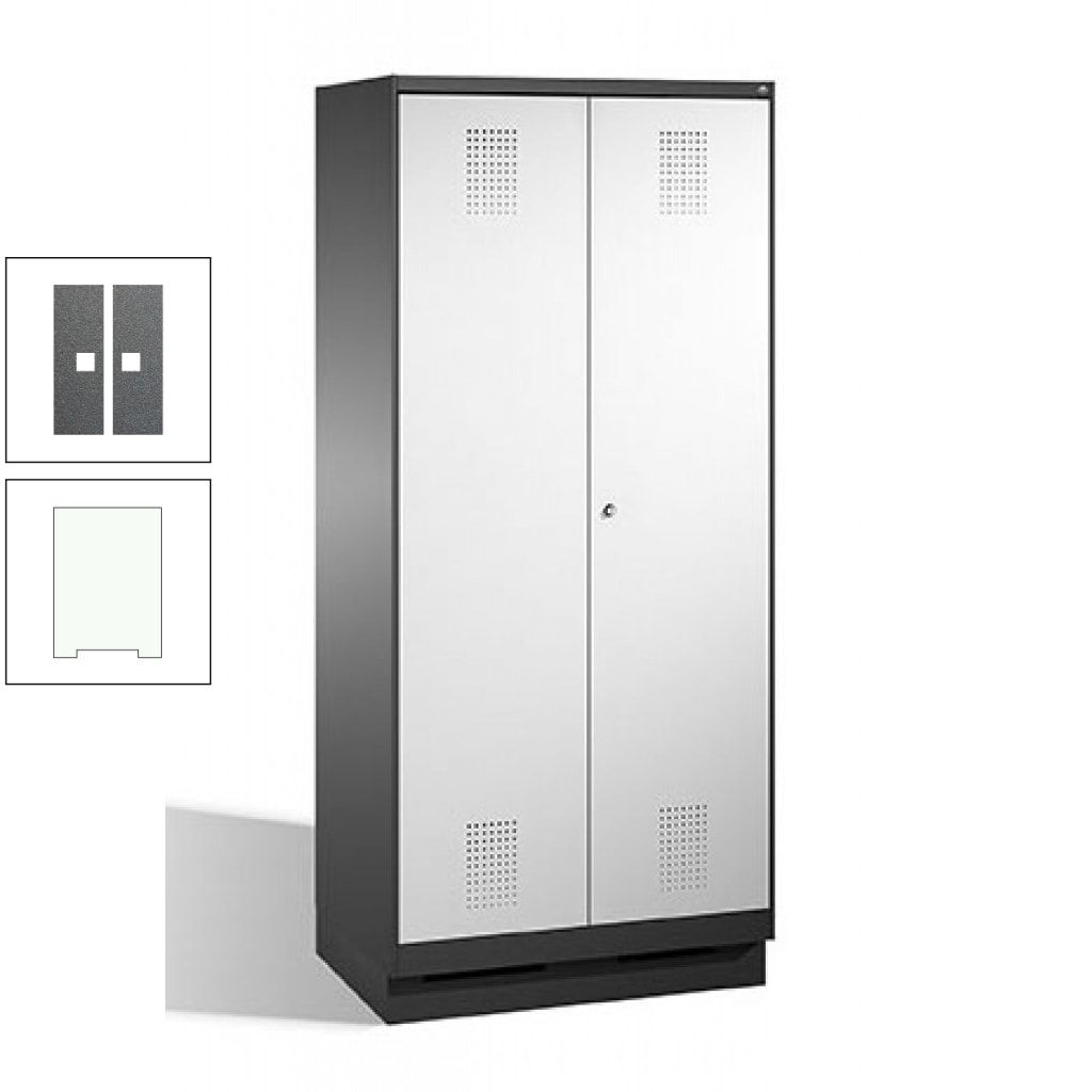 Doppel-Spind, Doppeltüren, Garderobenschrank mit Sockel, 2 Abteile a 400 mm, Korpus anthrazitgrau, Tür anthrazitgrau, 1.800 x 800 x 500 mm (HxBxT)
