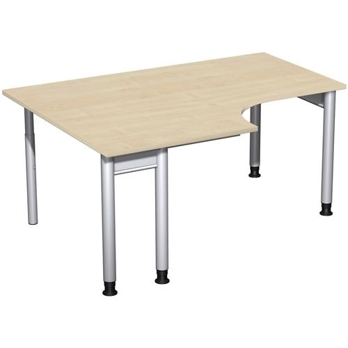 Eckschreibtisch, Eckteil 800 mm, links, Füße einseitig verkürzt, 4-Fuß Pro, höhenverstellbar, 680-800 x 1.600 x 1.200 mm (HxBxT), Dekor Ahorn
