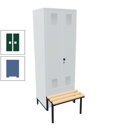 Doppel-Spind, Garderobenschrank, Buche Sitzbank integriert, 2 Abteile a 400 mm, Korpus anthrazitgrau, Tür anthrazitgrau, 1.850 x 800 x 815 mm (HxBxT)