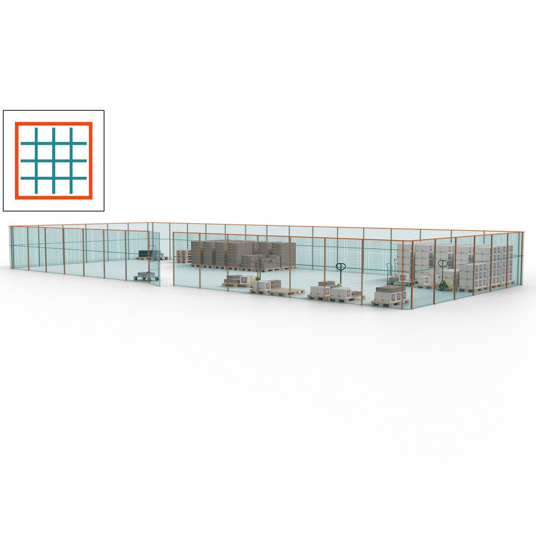 Maschinen Schutzgitter - Hallentrennwand - Sicherheitszaun - Tür - 63 m - 2.200 x 22.900 x 9.400 mm (HxBxT) - enzianblau