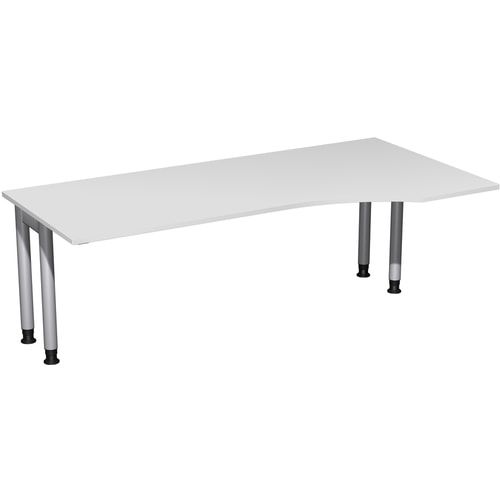 Eckschreibtisch, Ecke rechts, Füße einseitig verkürzt, 4-Fuß Pro, höhenverstellbar, 680-800 x 1.600 x 1.000 mm (HxBxT), Dekor Ahorn