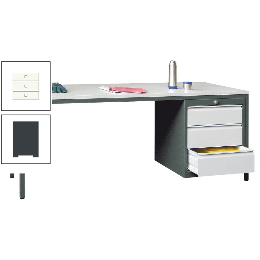 Meisterschreibtisch - 3 Schubladen 150 / 175 mm - 720 x 1.700 x 800 mm (HxBxT) - anthrazitgrau